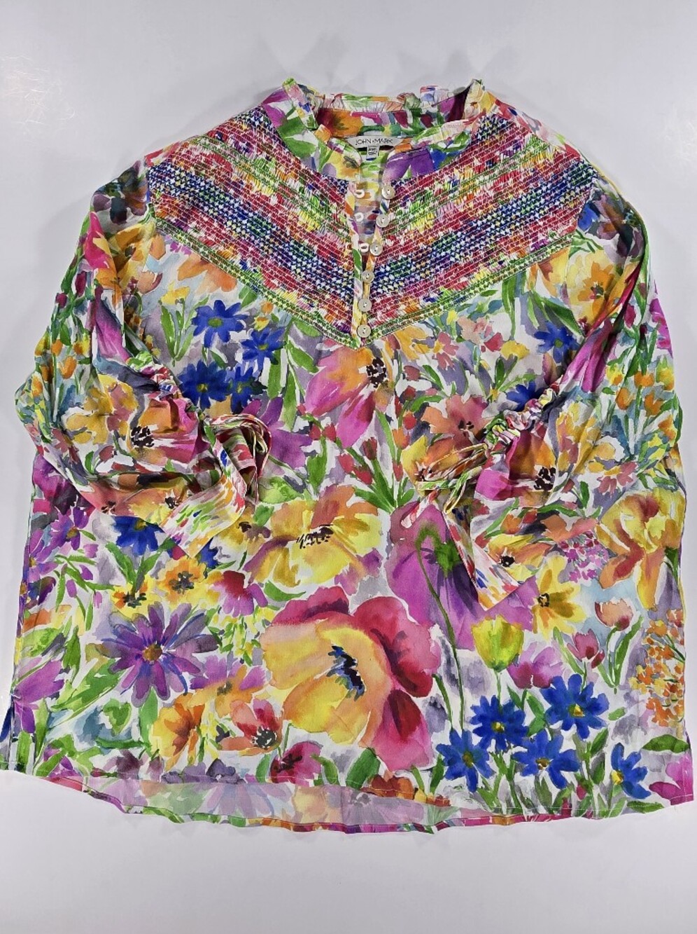 John Mark Women Watercolor Multicolor Floral Blouse Top Petite XL PXL 3/4 Sleeve